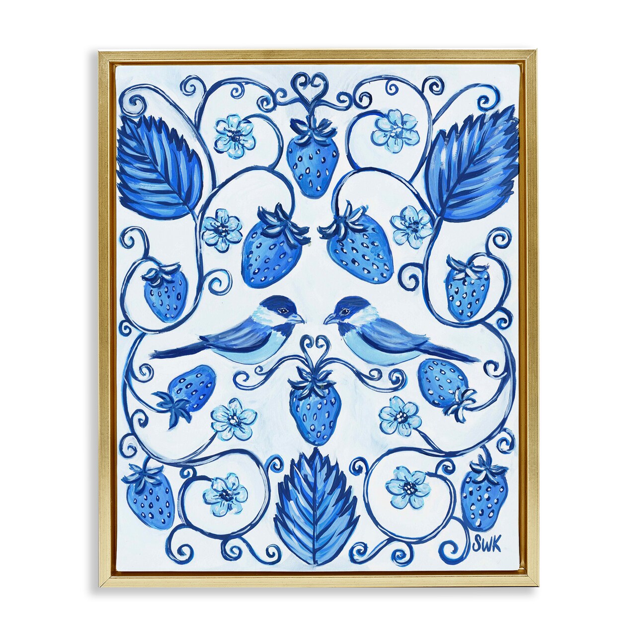 Stupell Industries Strawberry Blue with Birds Floating Frame By Sarah Waldron Kimball